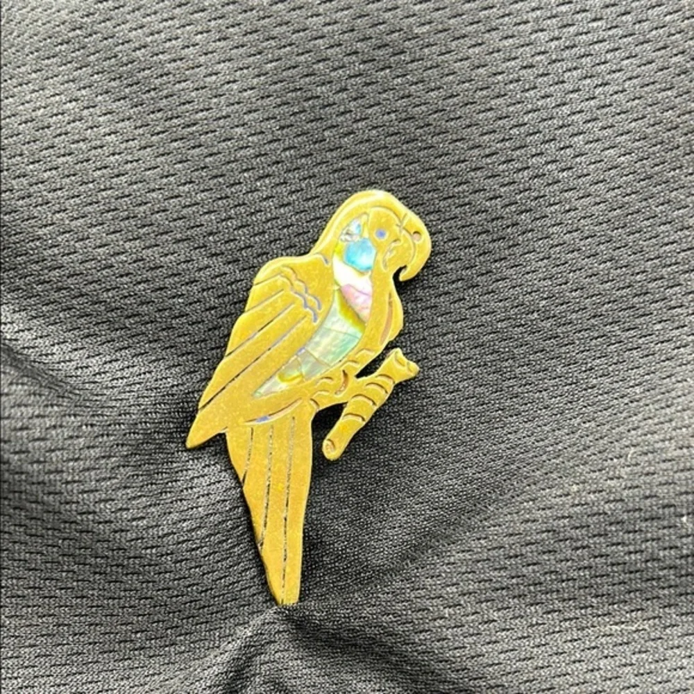 Vintage Gold toned and Multicolor Abalone Parrot Brooch